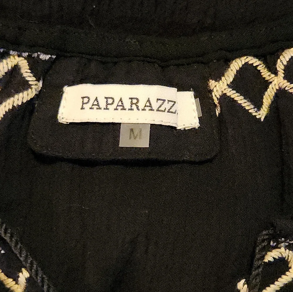 Paparazzi Boho Embroidered Black Top Tunic 100% Cotton Size M Hippie Cottagecore - Picture 3 of 6
